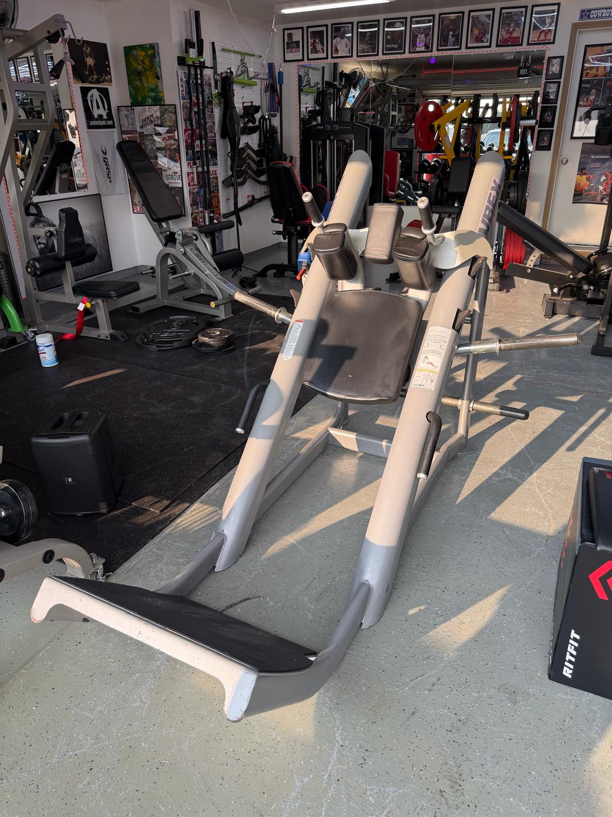 a well-equipped gym with various exercise equipment, including a weight machine and other fitness-related items.